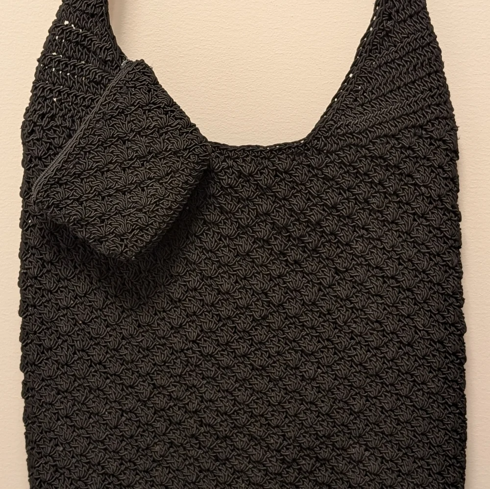 Frankie & Johnnie Vintage Black Crochet Hobo Shoulder Bag & Coin Purse